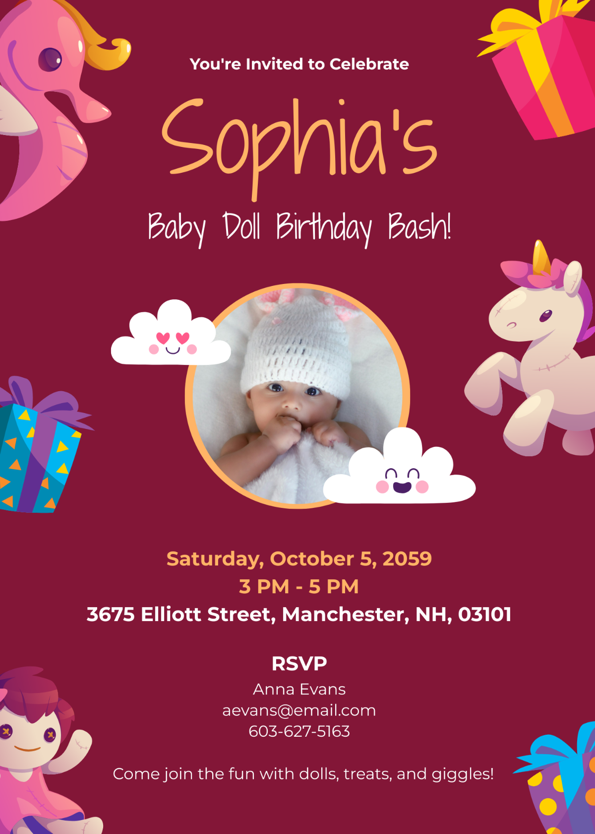 Baby Doll Birthday Invitation