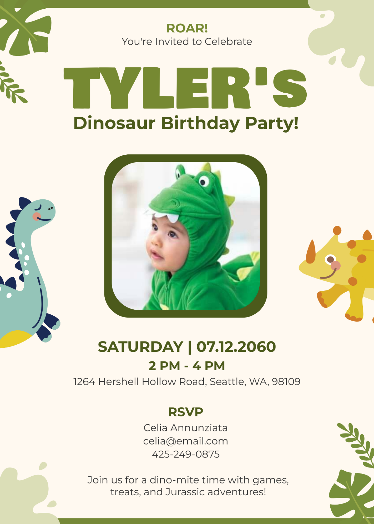 Baby Dinosaur Birthday Invitation