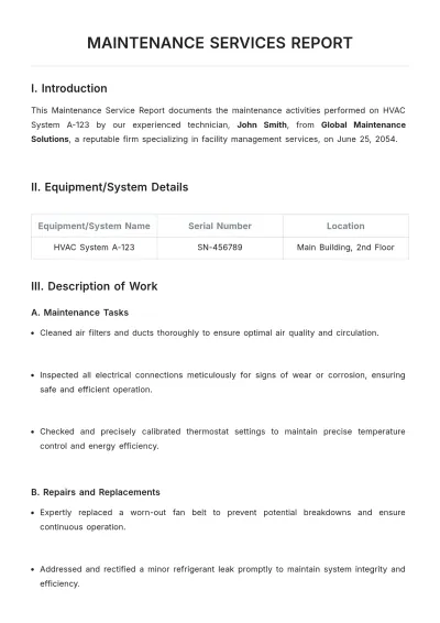 Free Maintenance Service Report Template to Edit Online