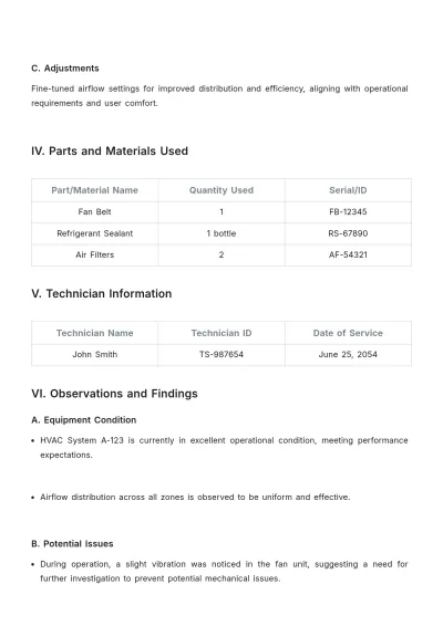 Free Maintenance Service Report Template to Edit Online