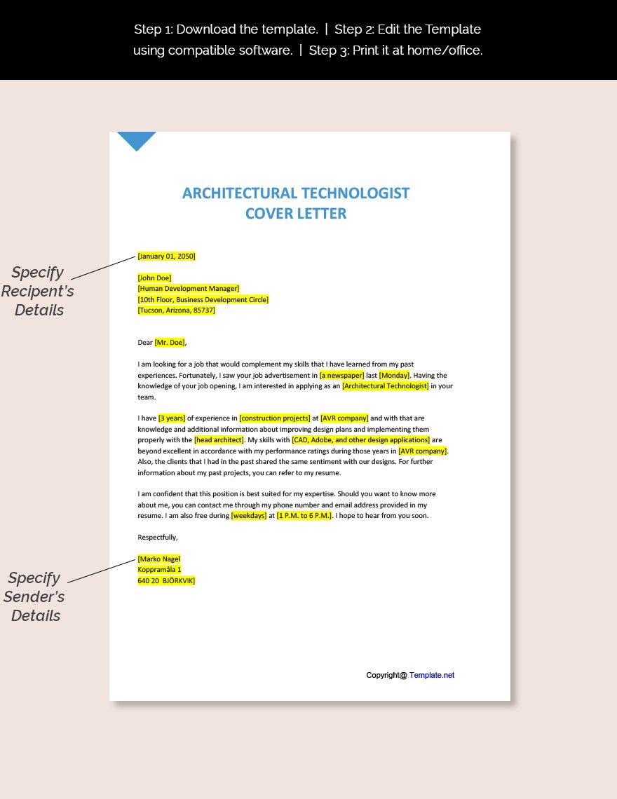 cover letter architectural technology