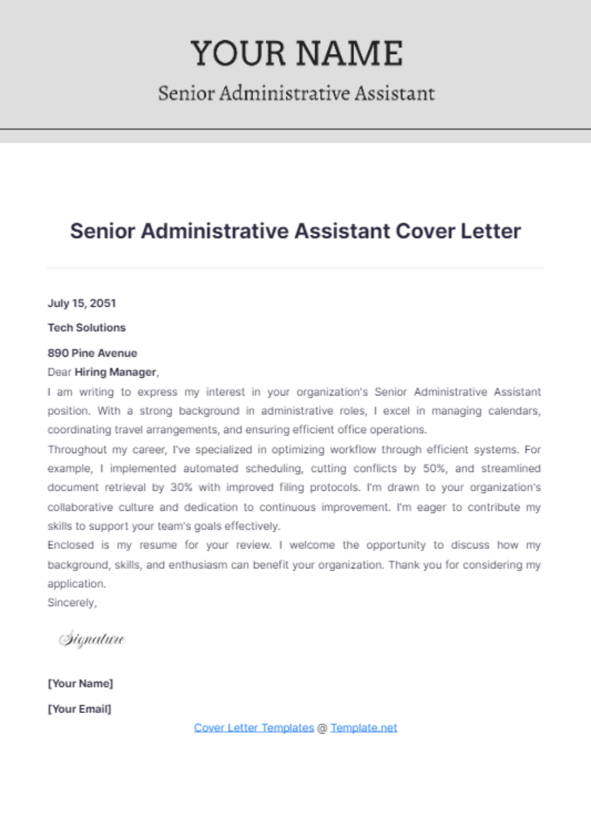 Senior Administrative Assistant Cover Letter - Edit Online & Download