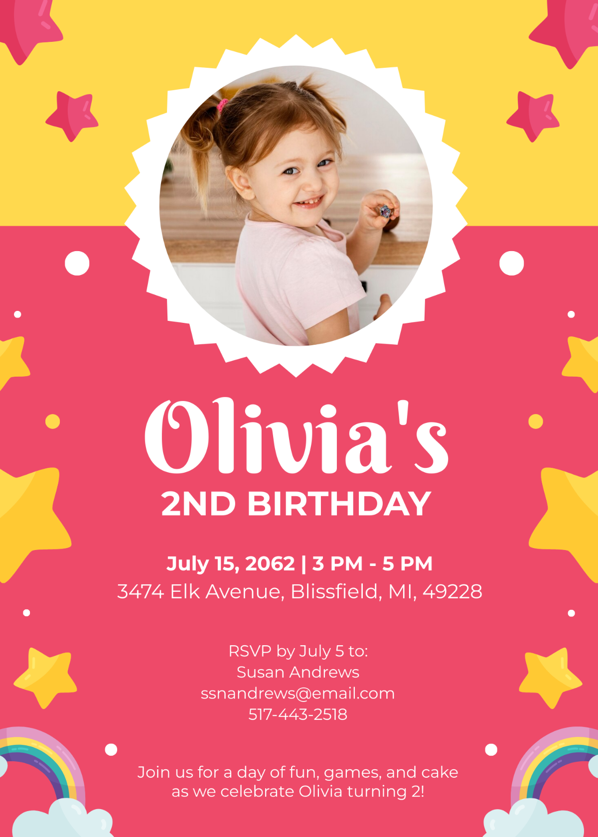 Baby Girl 2nd Birthday Invitation