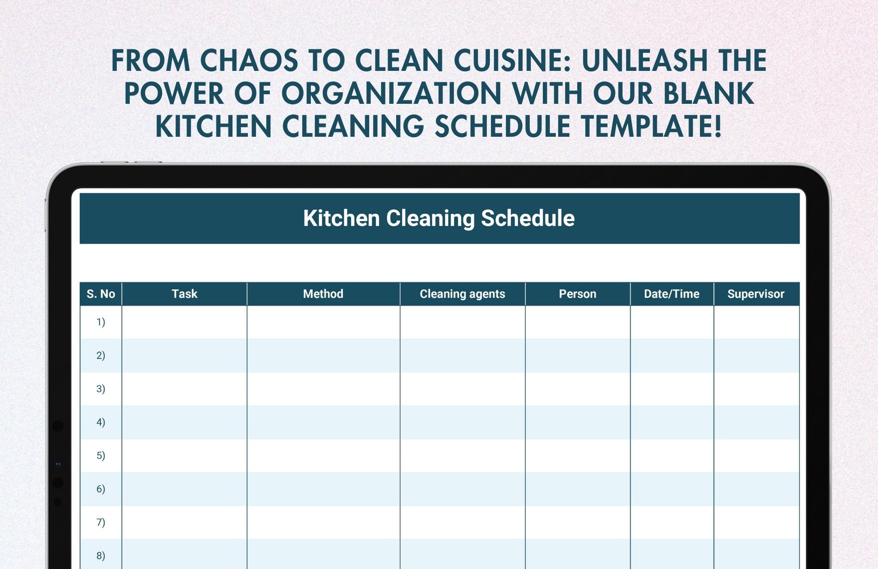 Blank Kitchen Cleaning Schedule Template
