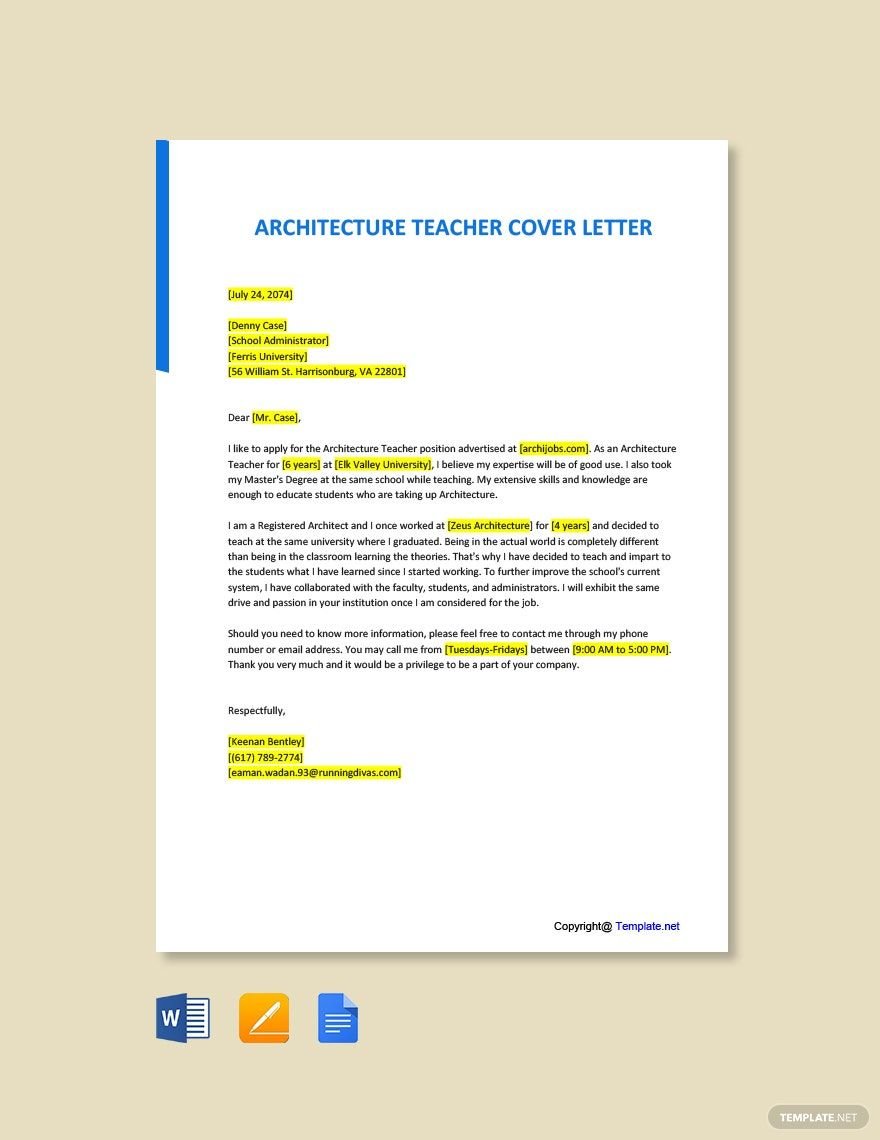 Architecture Teacher Cover Letter Template