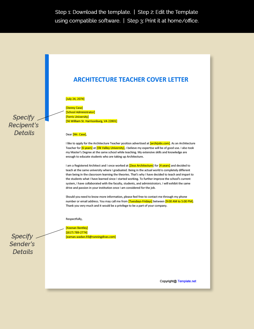 Architecture Teacher Cover Letter