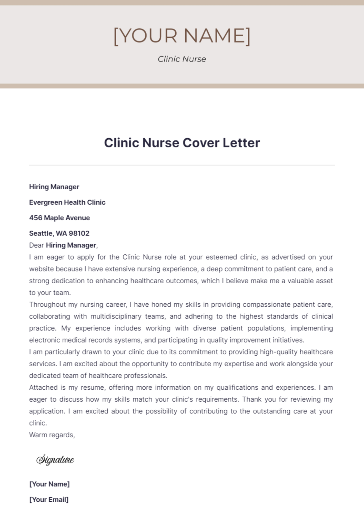 Clinic Nurse Cover Letter - Edit Online & Download