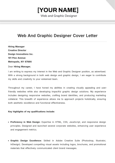 Free Web And Graphic Designer Cover Letter to Edit Online
