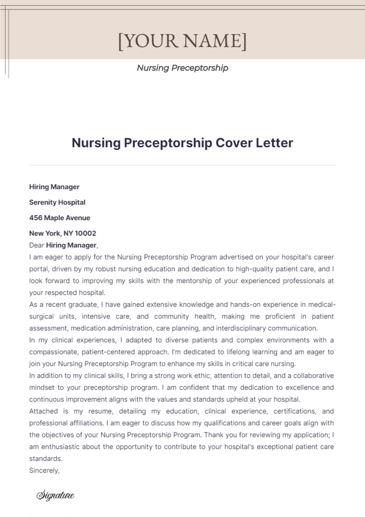 Free Nursing Preceptorship Cover Letter Template - Edit Online ...