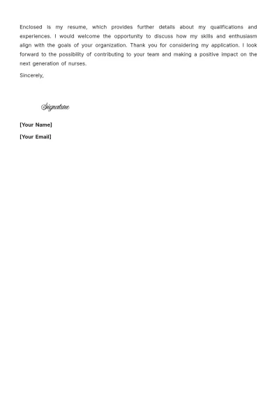 Free Nursing Instructor Cover Letter to Edit Online