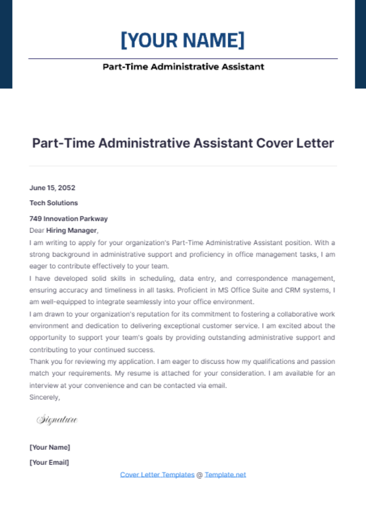 Part-Time Administrative Assistant Cover Letter - Edit Online & Download