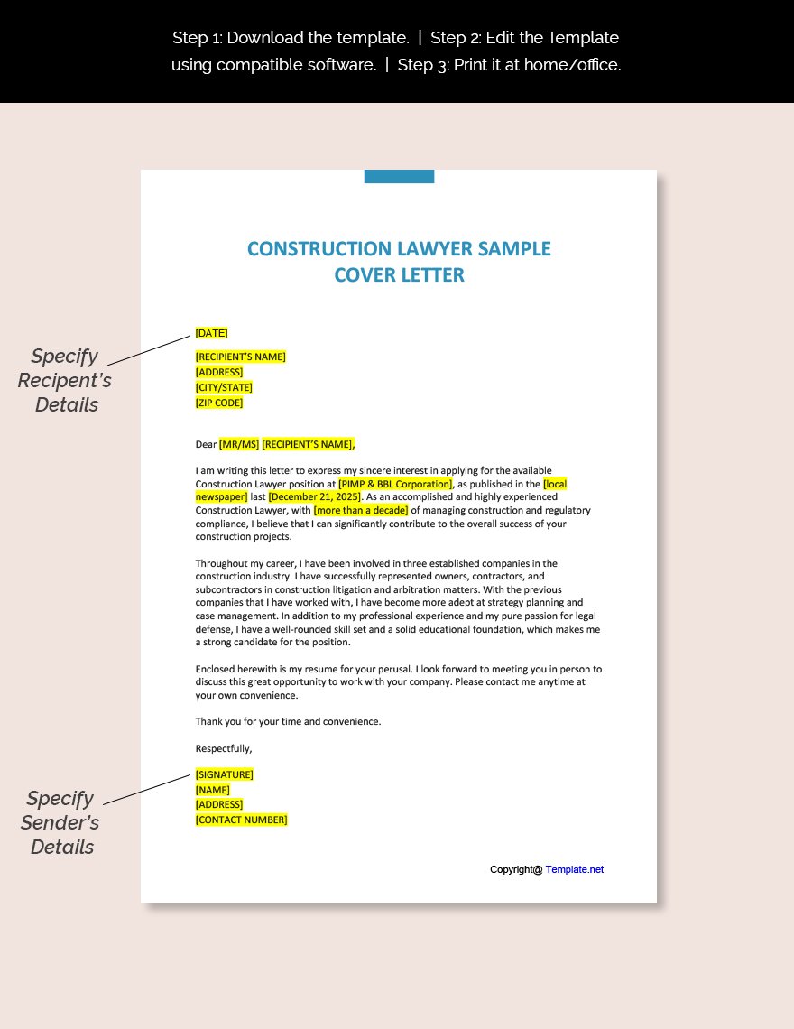 Free Construction Lawyer Sample Cover Letter Format