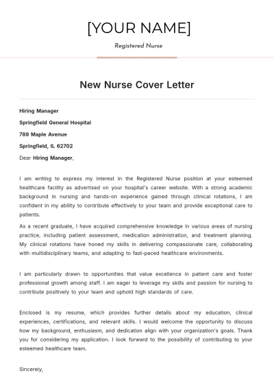 Free New Nurse Cover Letter to Edit Online