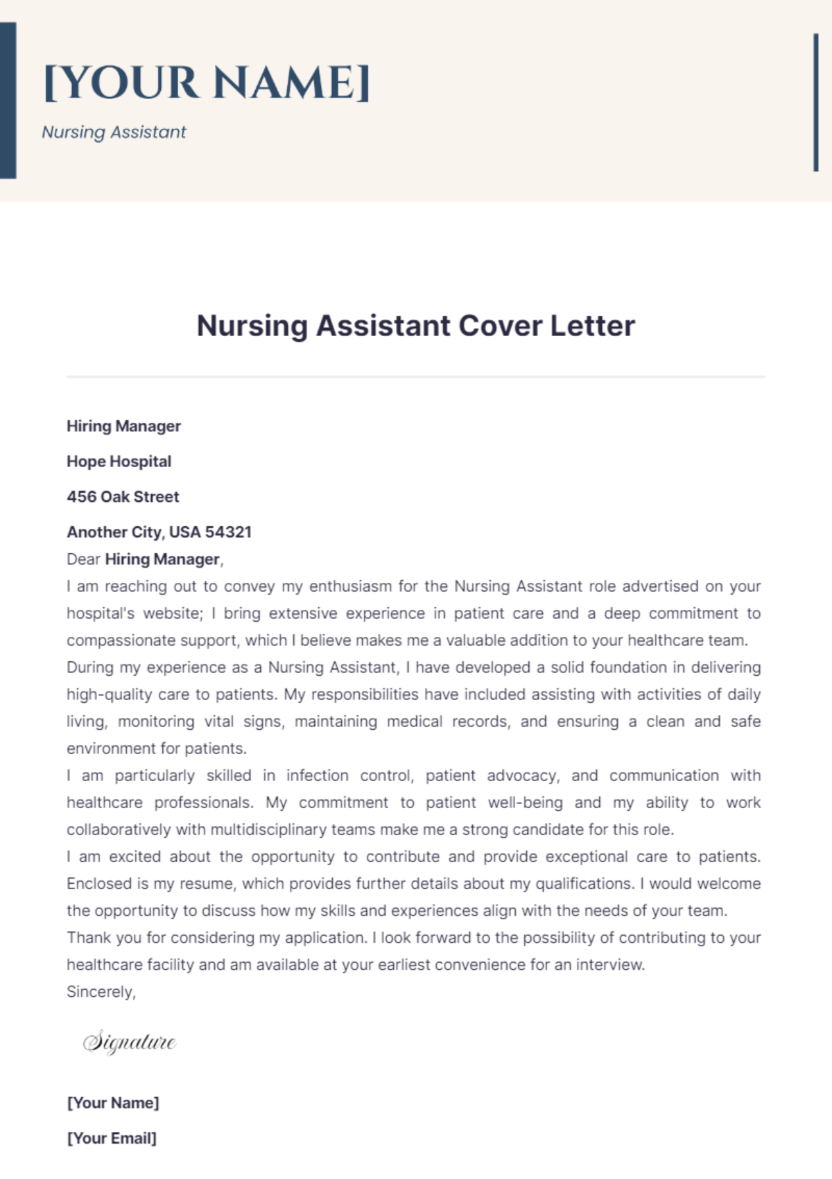 Nursing Assistant Cover Letter - Edit Online & Download