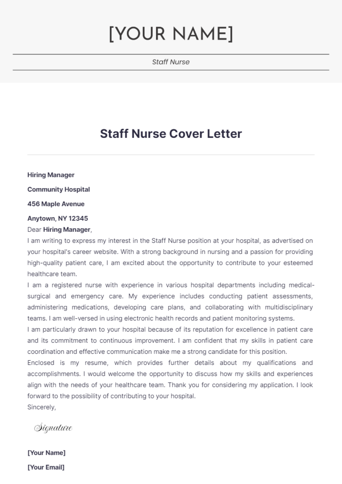 Staff Nurse Cover Letter - Edit Online & Download