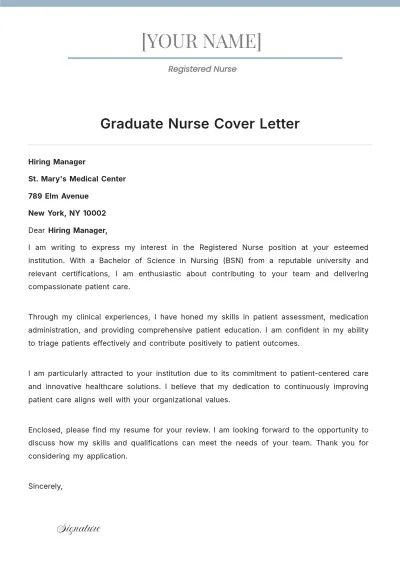 Free Graduate Nurse Cover Letter to Edit Online
