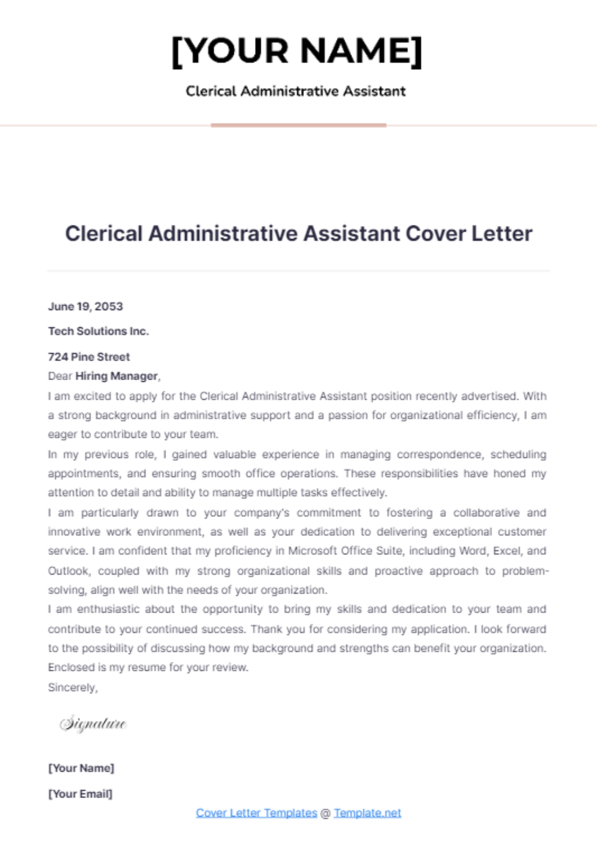 Clerical Administrative Assistant Cover Letter - Edit Online & Download