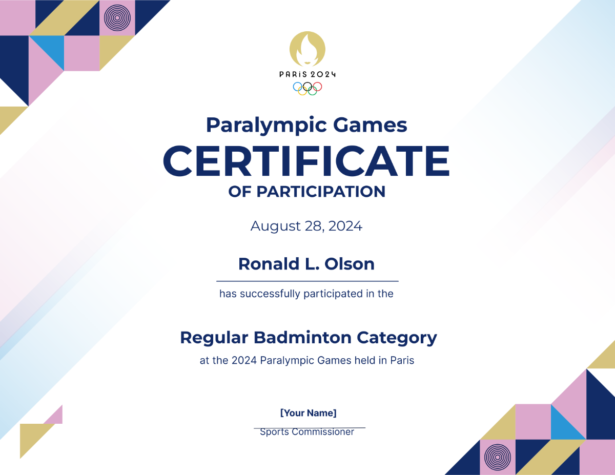 Special Olympics Certificate