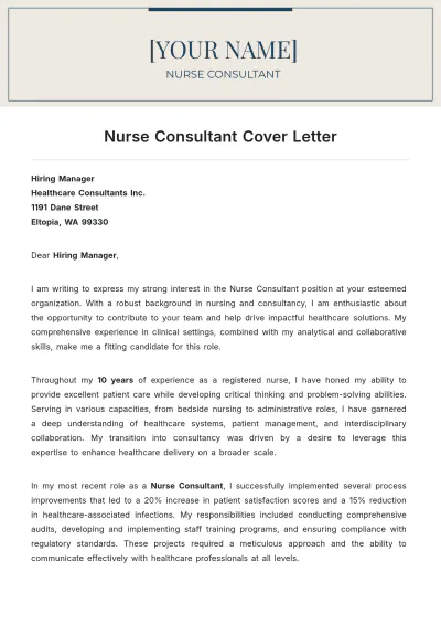 Free Nurse Consultant Cover Letter to Edit Online