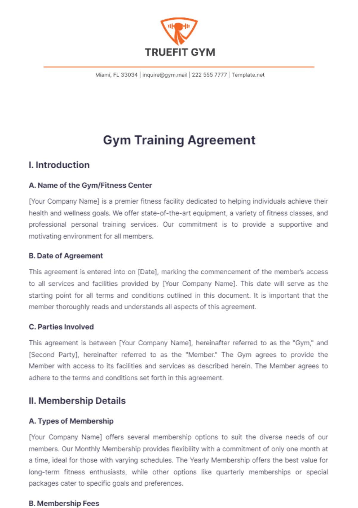 Gym Training Agreement Template - Edit Online & Download