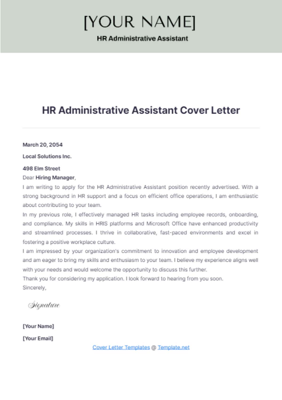 HR Administrative Assistant Cover Letter - Edit Online & Download