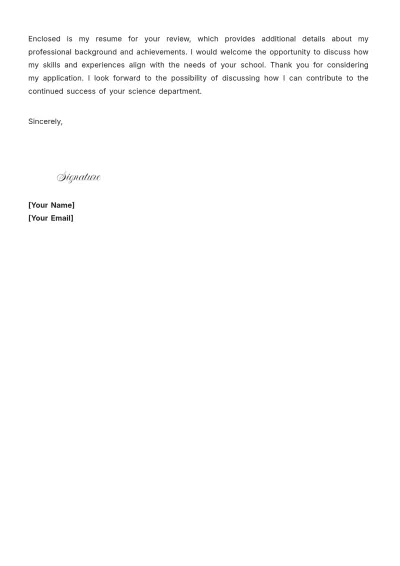 Free Middle School Science Teacher Cover Letter to Edit Online