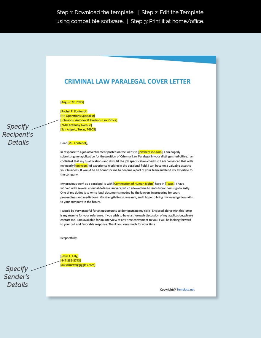 Criminal Law Paralegal Cover Letter