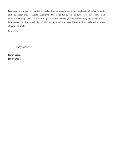 Free Middle School Teacher Cover Letter to Edit Online