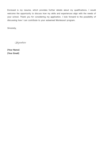 Free Montessori Teacher Cover Letter to Edit Online