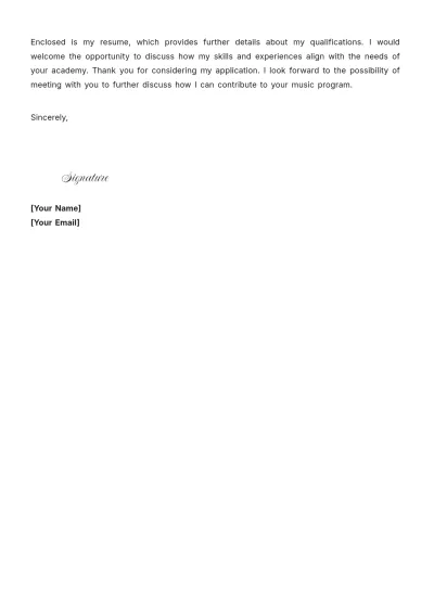 Free Music Teacher Cover Letter to Edit Online