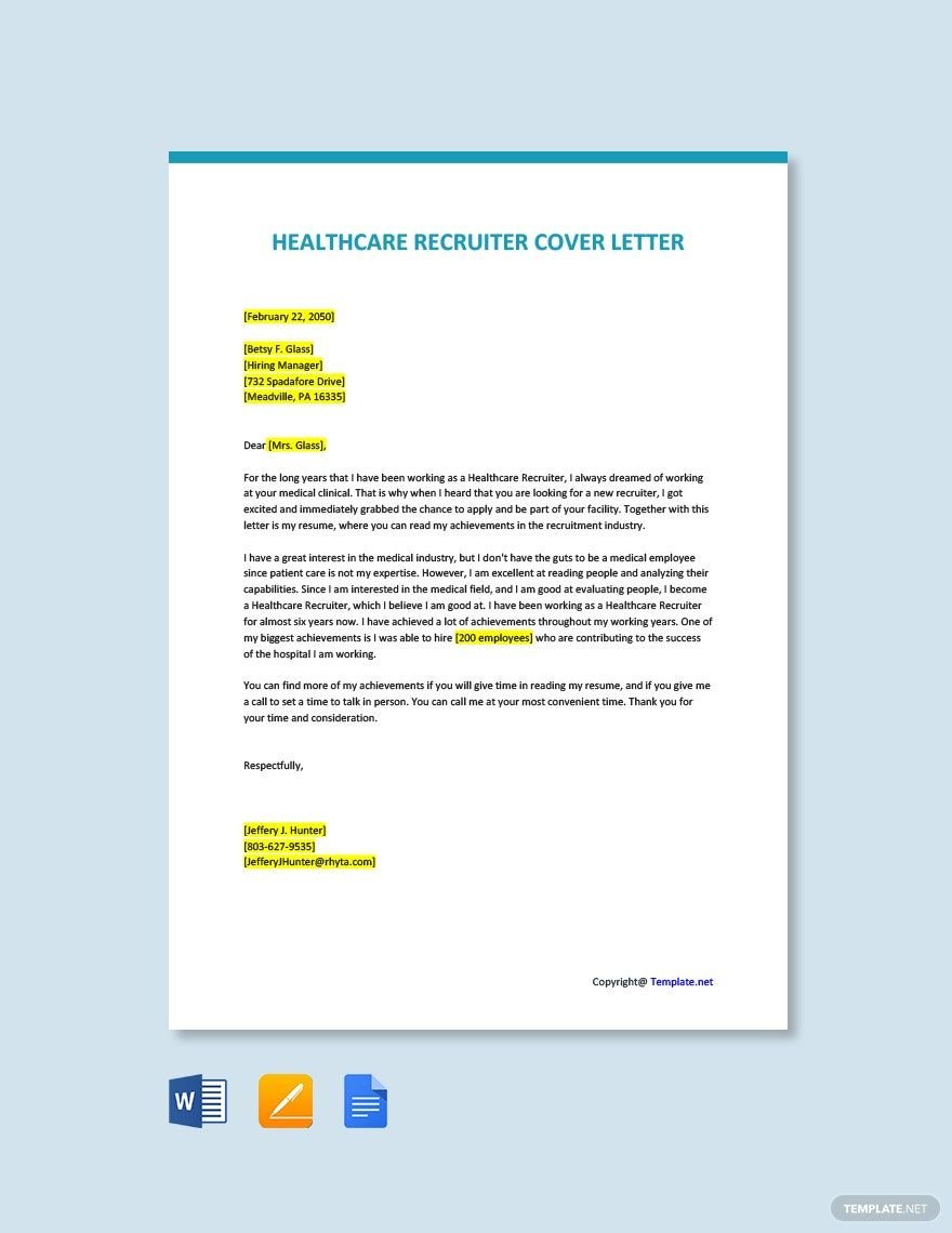 Healthcare Recruiter Cover Letter in Word, Google Docs, PDF, Apple Pages