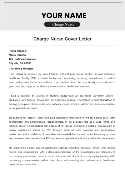Free Charge Nurse Cover Letter to Edit Online