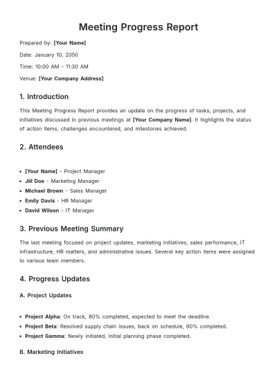 Free Meeting Progress Report Template to Edit Online