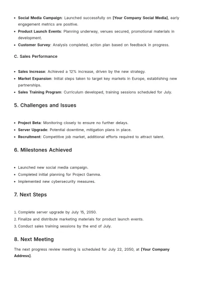 Free Meeting Progress Report Template to Edit Online