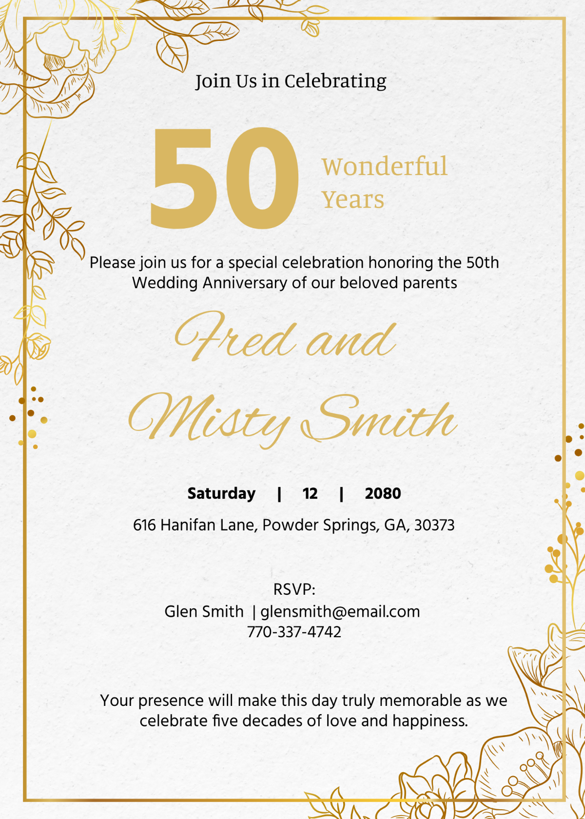 50th Anniversary of Parents Invitation