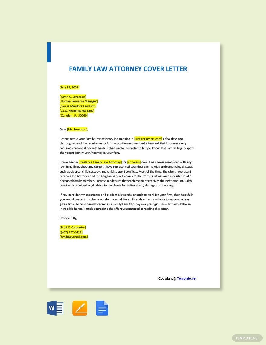 Family Law Attorney Cover Letter Template