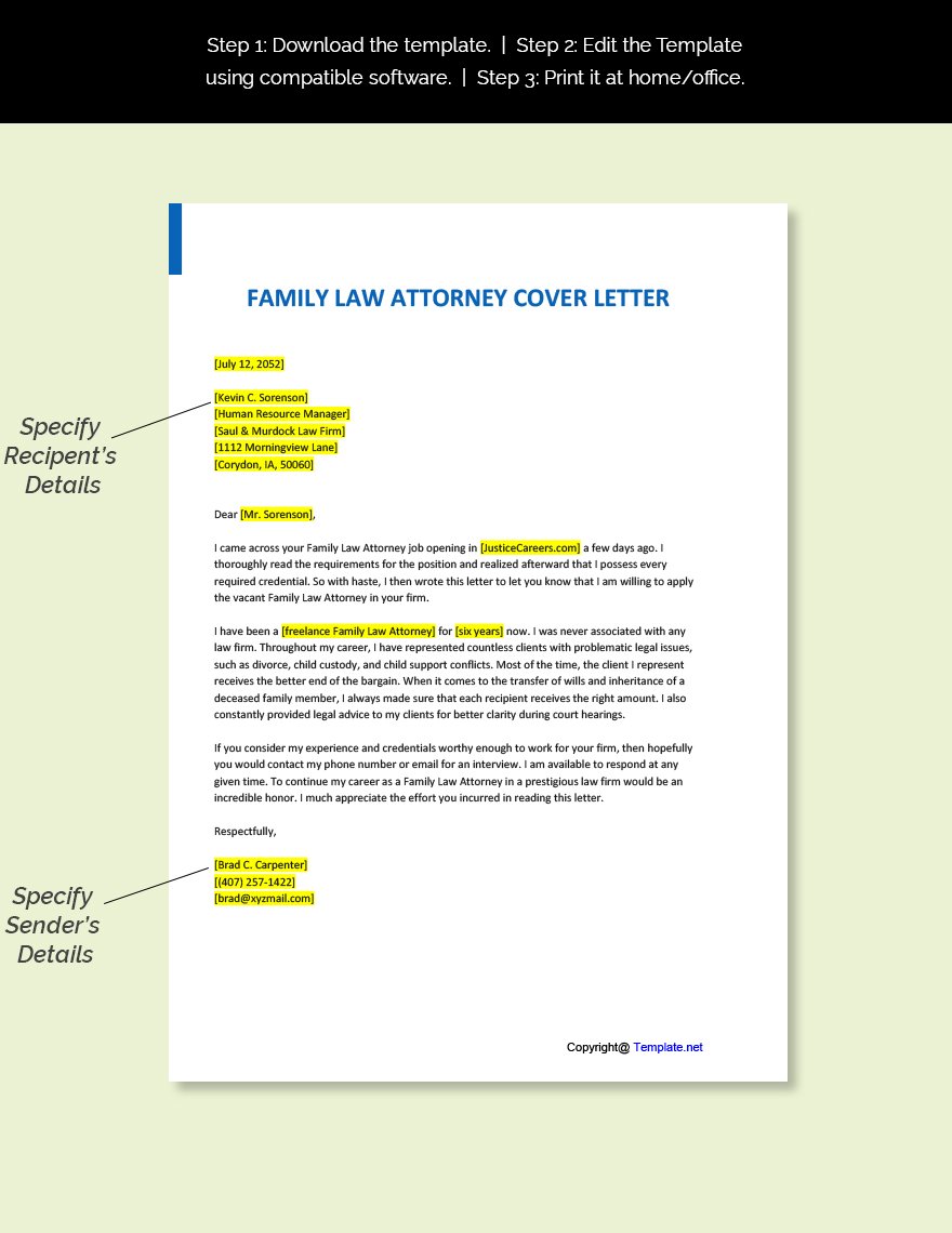Family Law Attorney Cover Letter