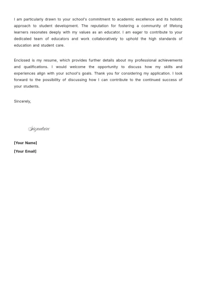 Free Private School Teacher Cover Letter to Edit Online