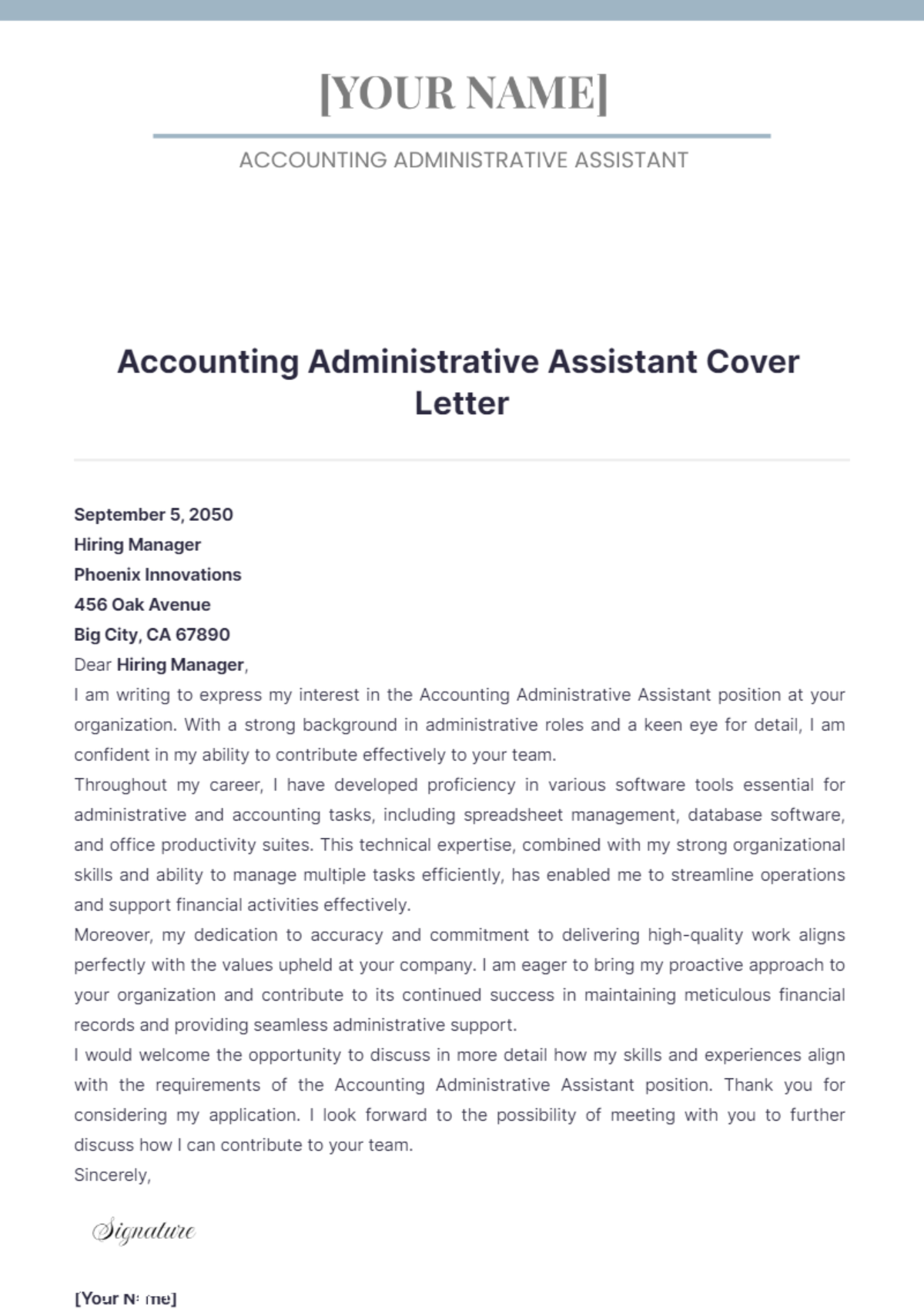 Accounting Administrative Assistant Cover Letter - Edit Online & Download