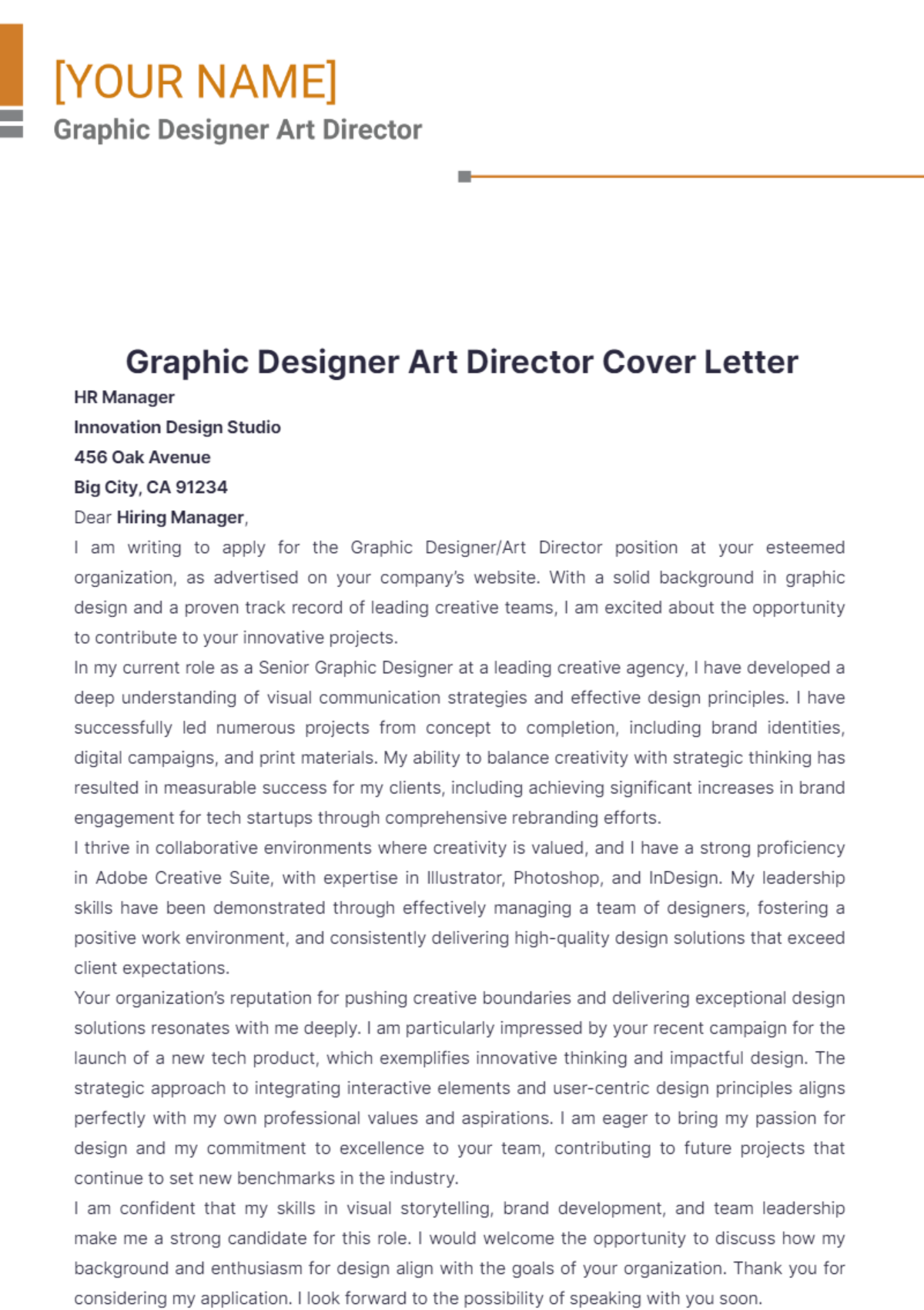 Graphic Designer Art Director Cover Letter - Edit Online & Download