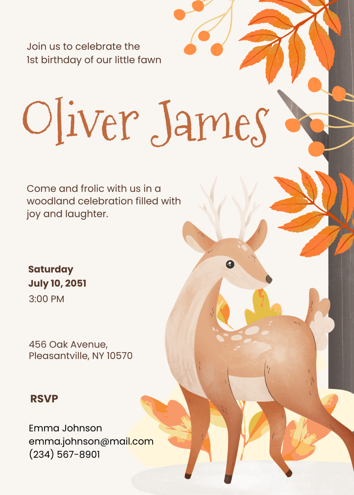 Deer 1st Birthday Invitation