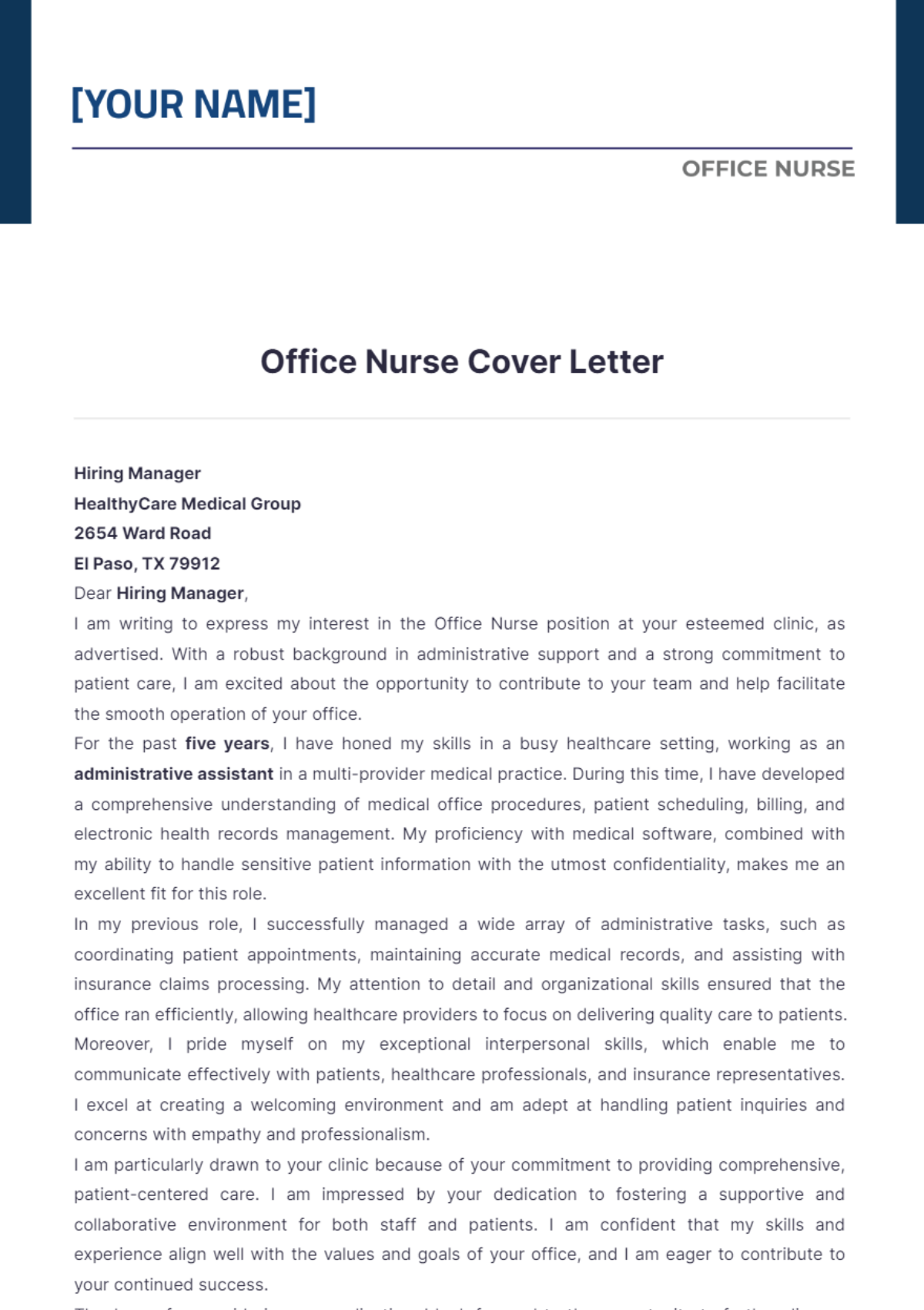 Office Nurse Cover Letter - Edit Online & Download