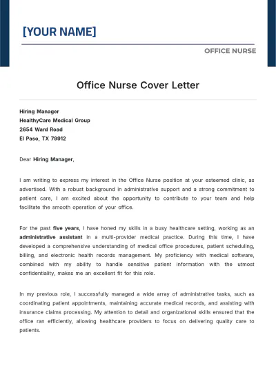 Free Office Nurse Cover Letter to Edit Online