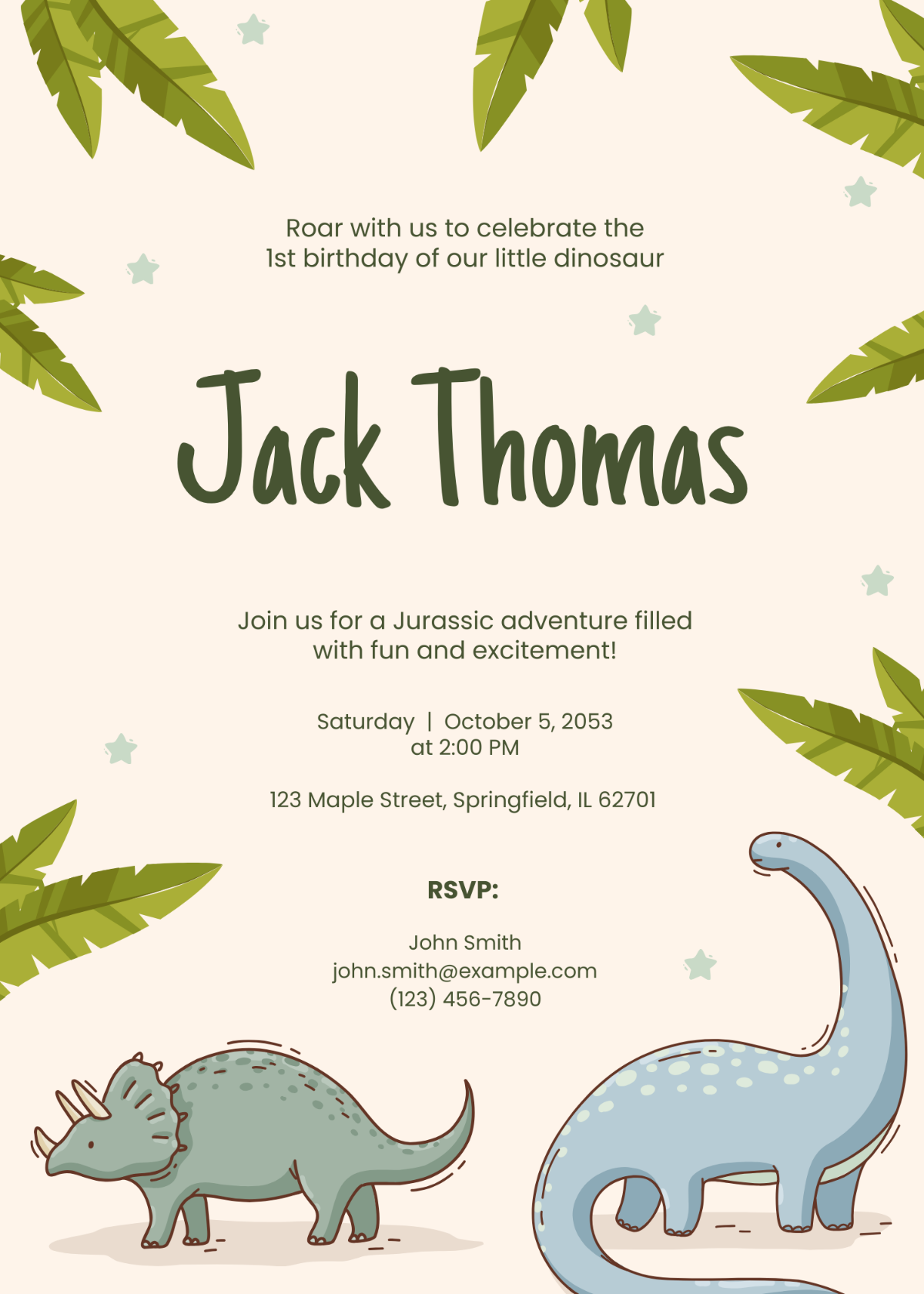 Dinosaur 1st Birthday Invitation