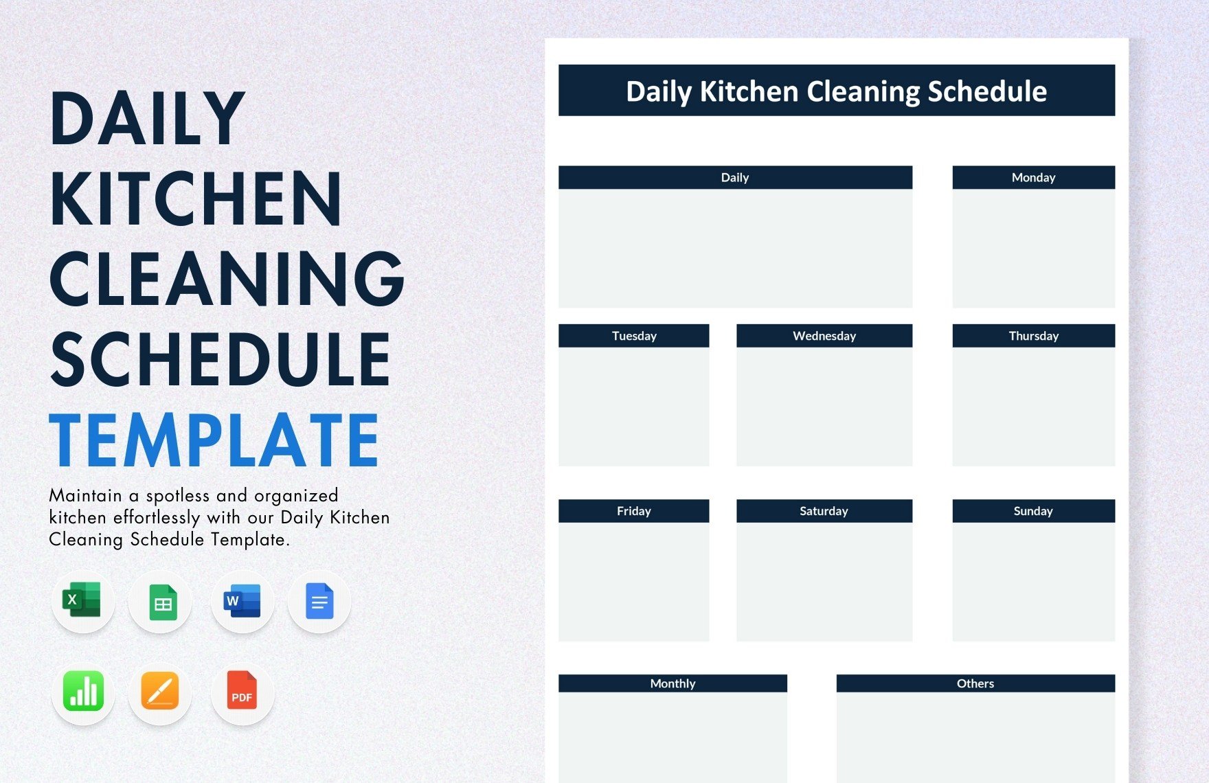 Daily Kitchen Cleaning Schedule Template in Word, Google Docs, Excel, PDF, Google Sheets, Apple Pages, Apple Numbers