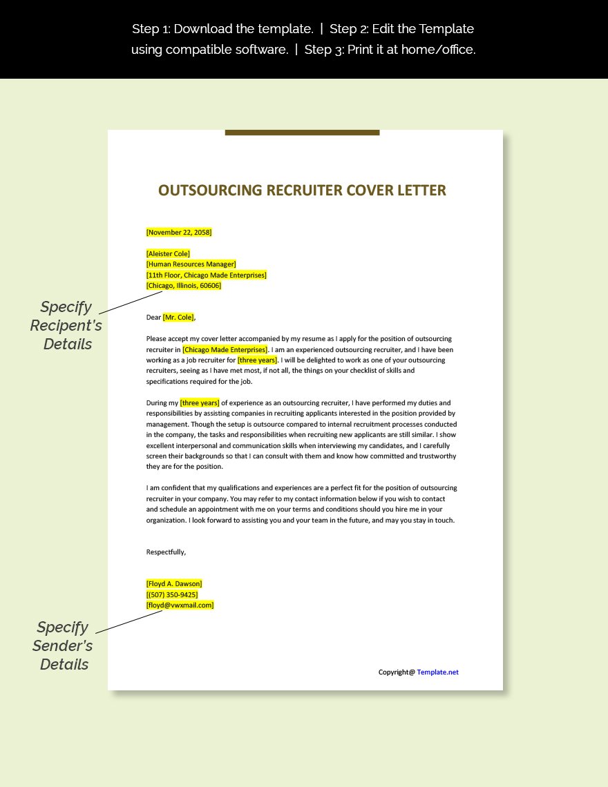 Outsourcing Recruiter Cover Letter Template