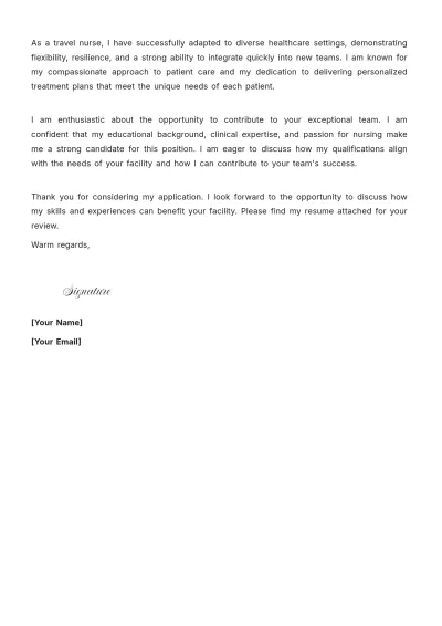 Free Travel Nurse Cover Letter to Edit Online