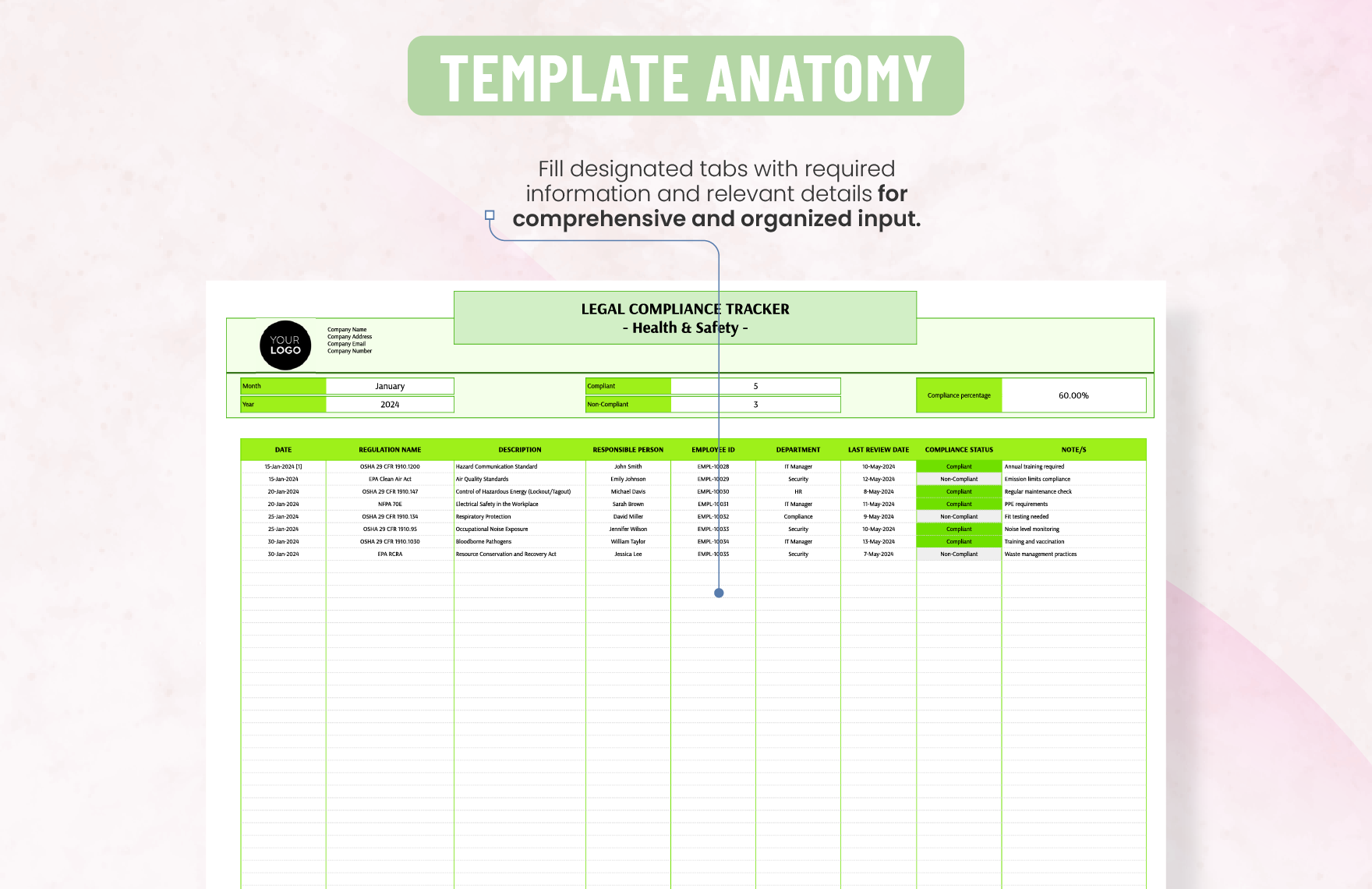 Health & Safety Legal Compliance Tracker Template