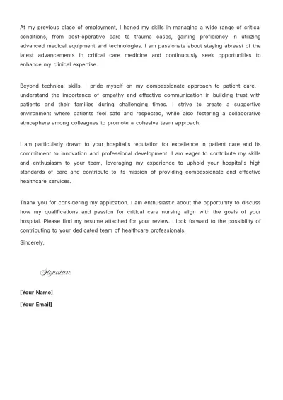 Free ICU Nurse Cover Letter to Edit Online