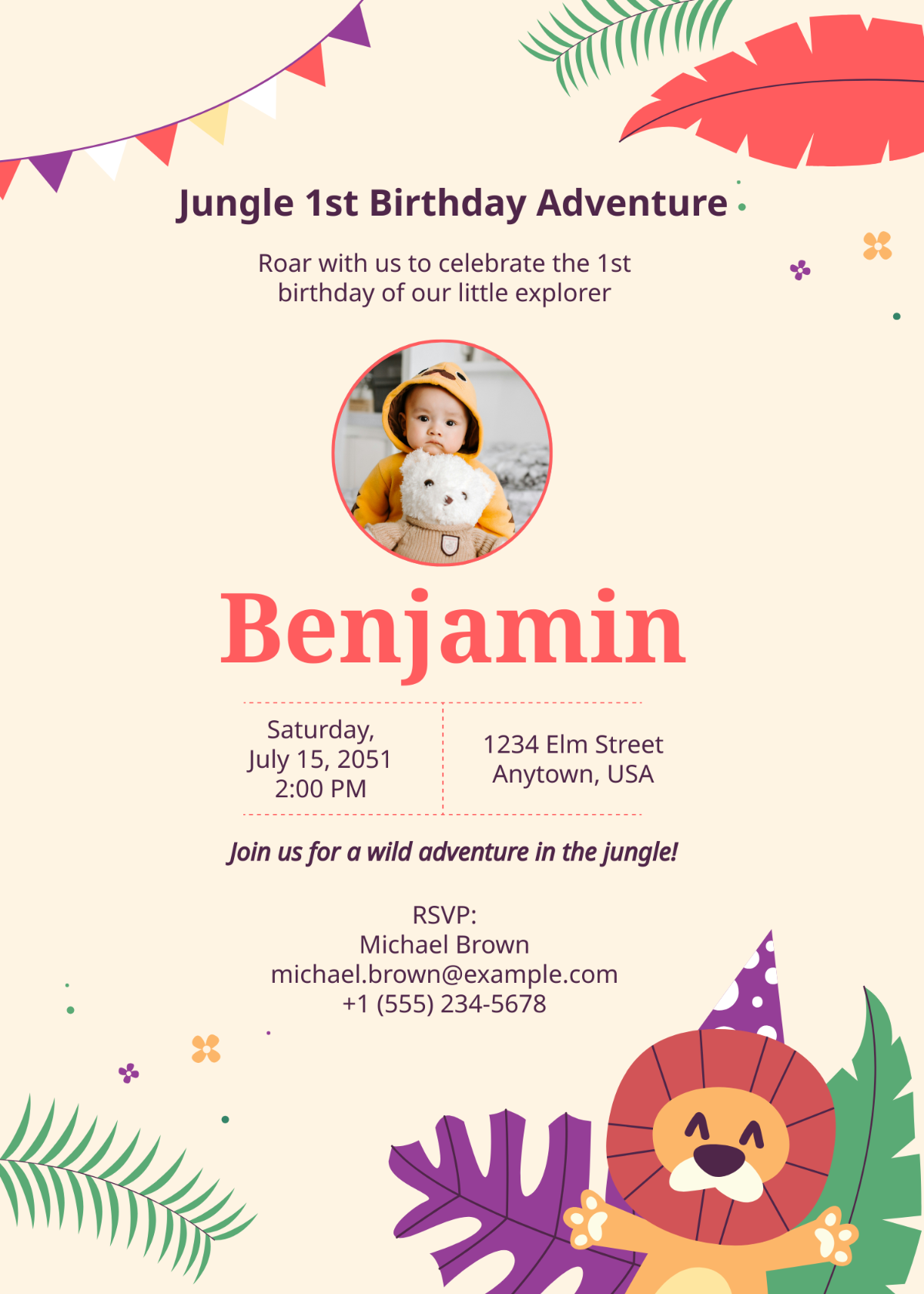 Jungle 1st Birthday Invitation
